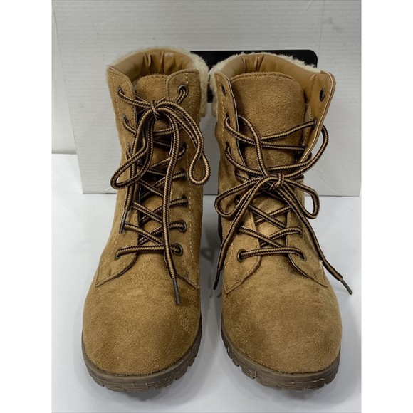 Bamboo Boots Warrior Womens Sz 6  Brown Faux Suede Fur Ankle Boots Lace Up - Picture 5 of 12